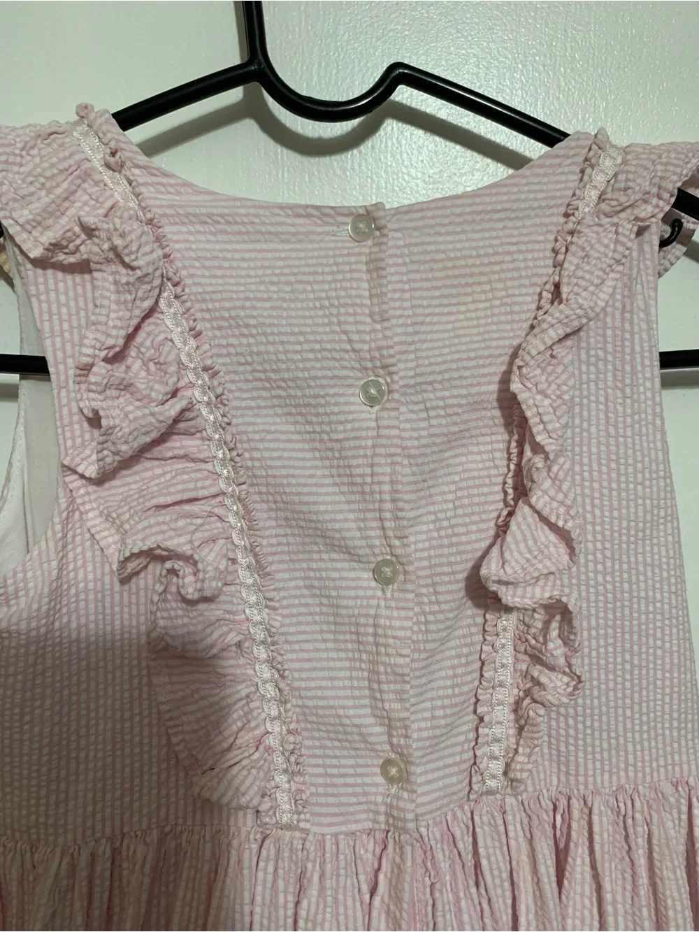 Laura Ashley London Girls Pink Seersucker Ruffle Dress Size 10 Cottagecore